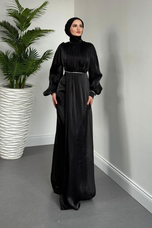 Shay Beli Ve Kolu Baget Taşlı Abiye Janjan  Abiye Siyah