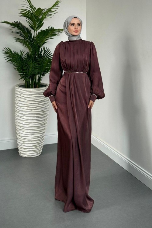 Shay Beli Ve Kolu Baget Taşlı Abiye Janjan  Abiye Mürdüm