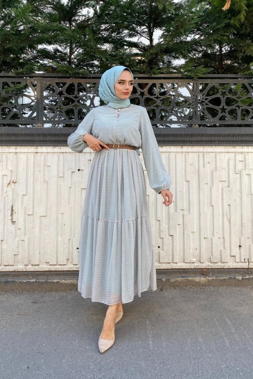 Şifon Katkat Elbise Mint