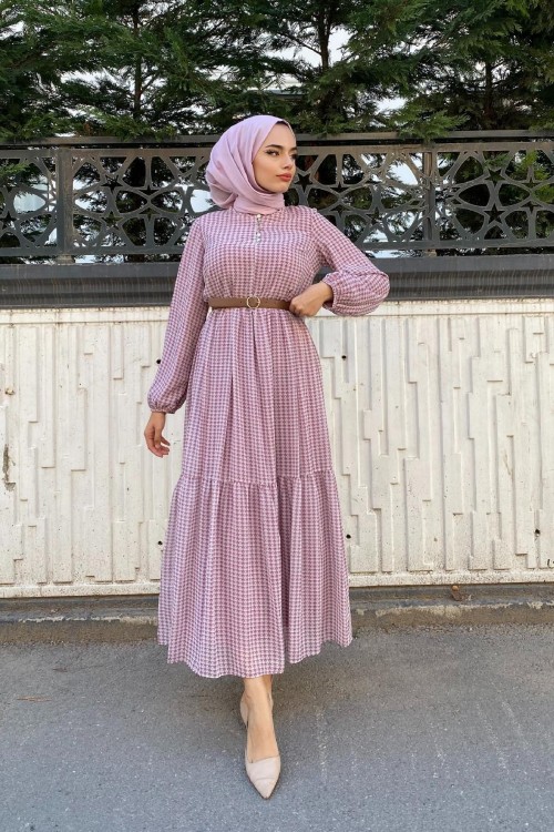 Şifon Katkat Elbise Pudra