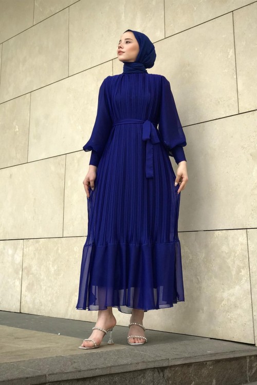 Sık Pileli Balon Kol Elbise Parlement