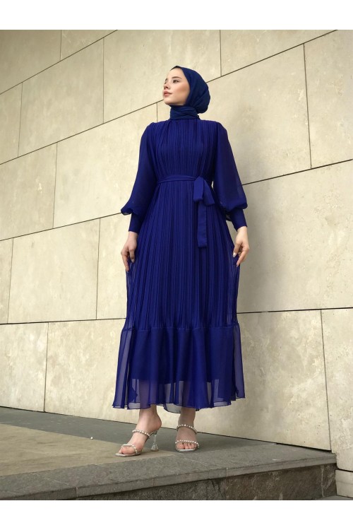 Sık Pileli Balon Kol Elbise Parlement