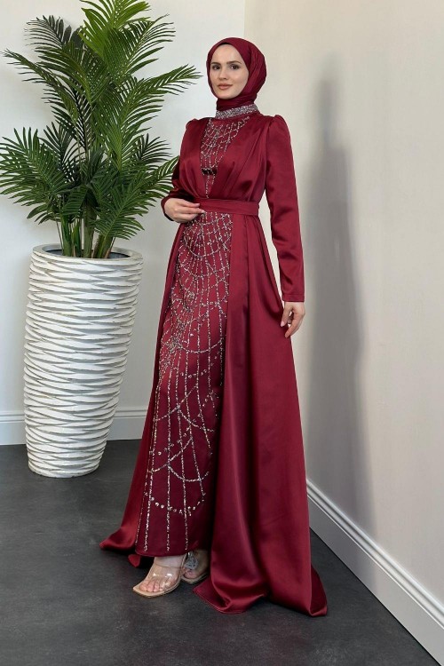 Sindirella Pelerin Detay Abiye Bordo