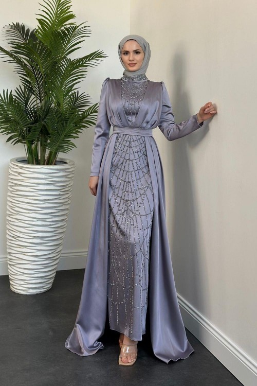 Sindirella Pelerin Detay Abiye Gri