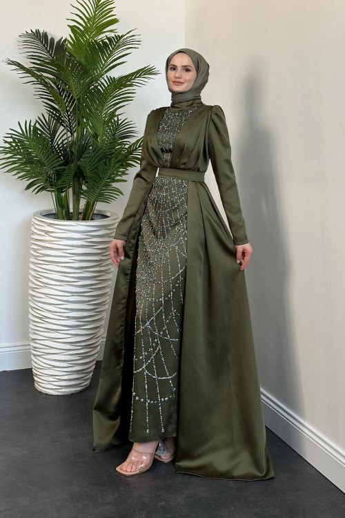 Sindirella Pelerin Detay Abiye Kına Yeşili