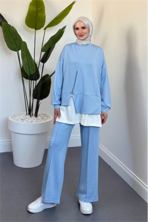 Skylar Alt Kısmı Fermuarlı İçlikli Takım Buz Mavisi
