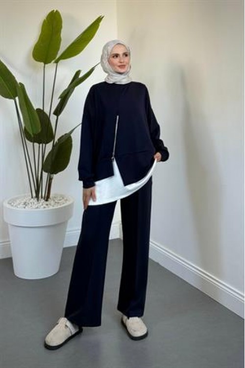 Skylar Alt Kısmı Fermuarlı İçlikli Takım Lacivert