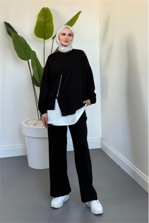 Skylar Alt Kısmı Fermuarlı İçlikli Takım Siyah