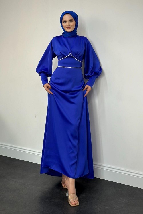 Susen Beli Üçgen Taşlı Abiye Saks