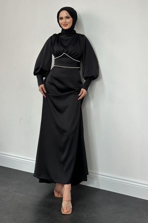 Susen Beli Üçgen Taşlı Abiye Siyah