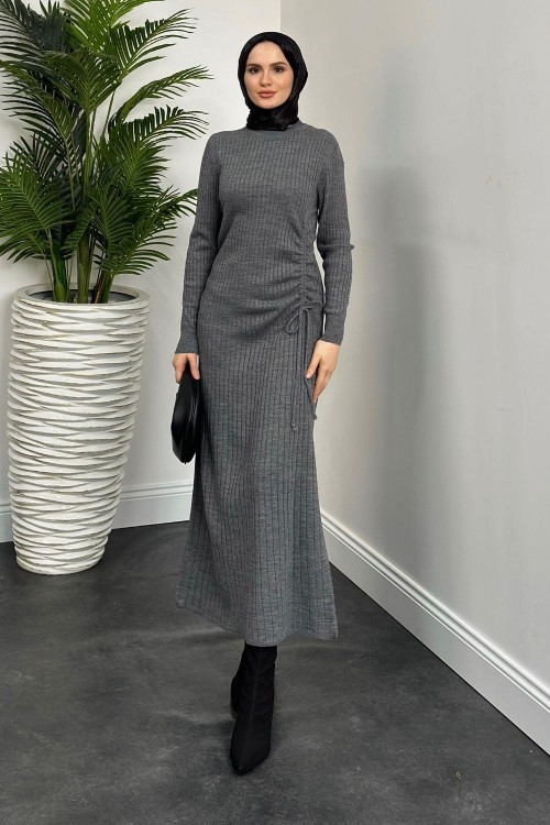Tamara Büzgülü Fi Triko Elbise Gri