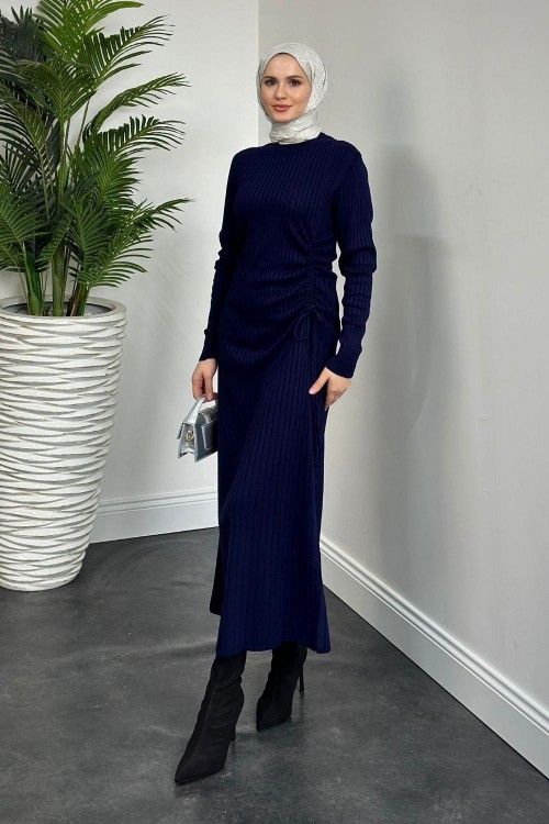 Tamara Büzgülü Fi Triko Elbise Lacivert