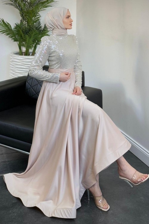 Tiana Pul Payet Abiye Krem 