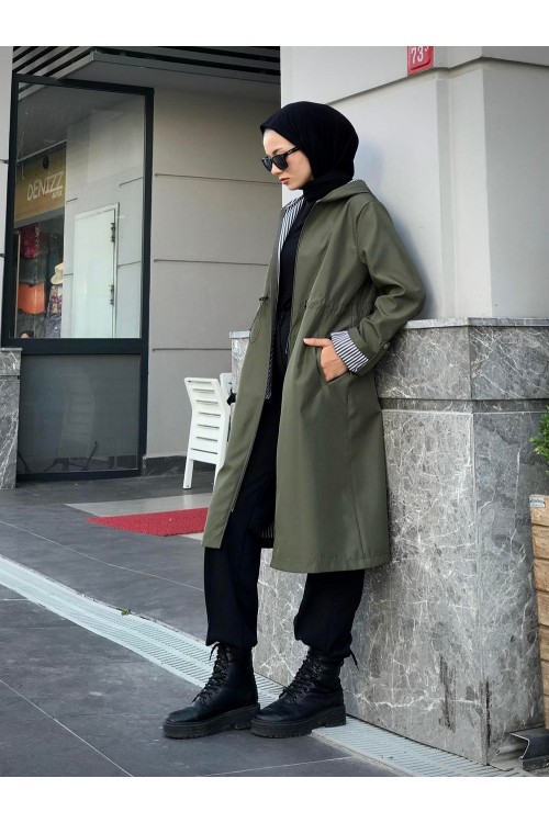 Tina Fermuarlı Trençkot Haki