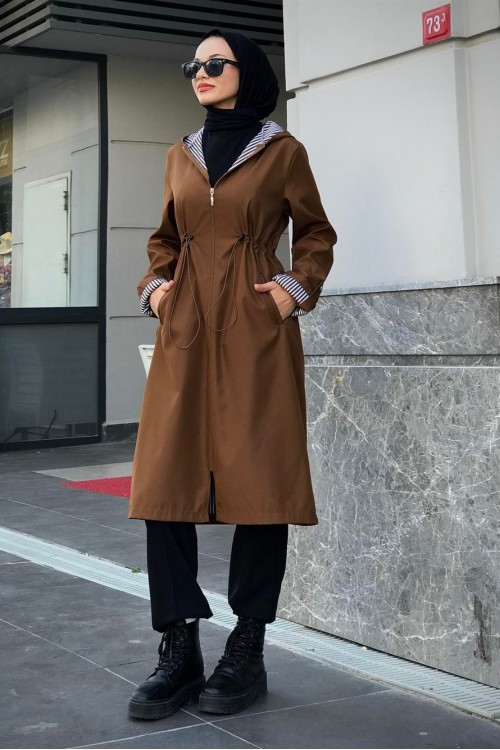 Tina Fermuarlı Trençkot Kahverengi