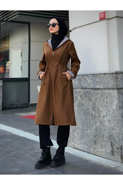 Tina Fermuarlı Trençkot Kahverengi