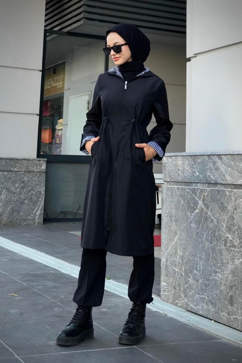 Tina Fermuarlı Trençkot Siyah