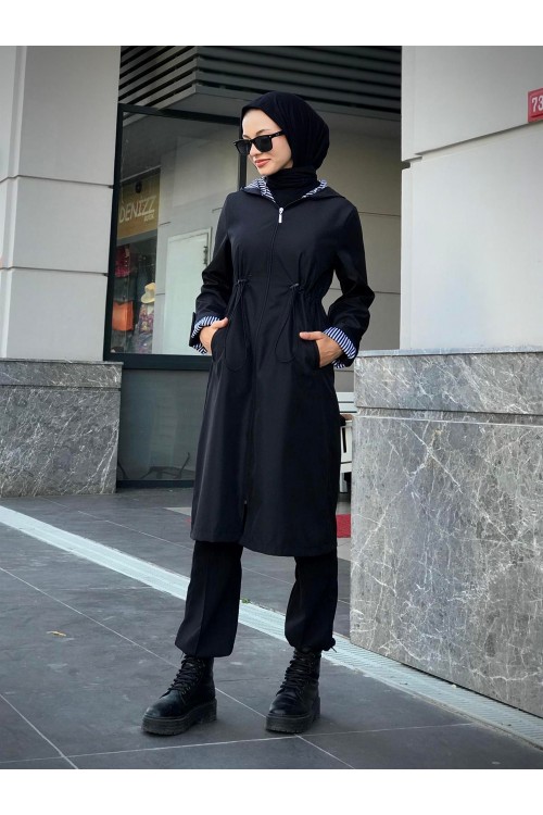Tina Fermuarlı Trençkot Siyah