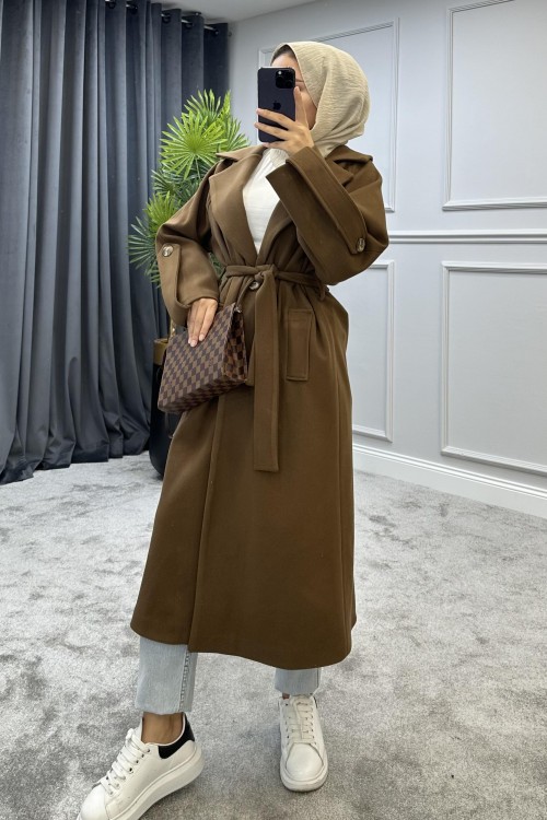 Tolunay Kaşe Kaban Kahverengi