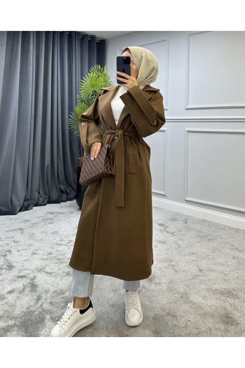 Tolunay Kaşe Kaban Kahverengi