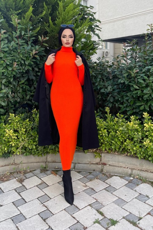 Triko Elbise Turuncu