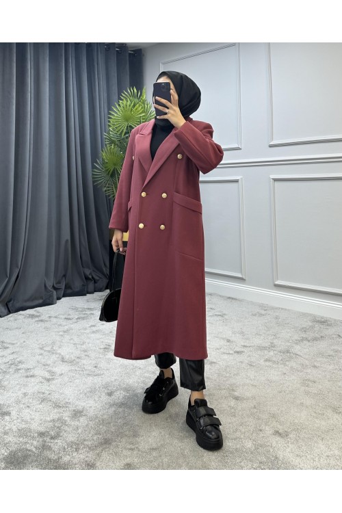 Uzun Düğmeli Kaban Bordo