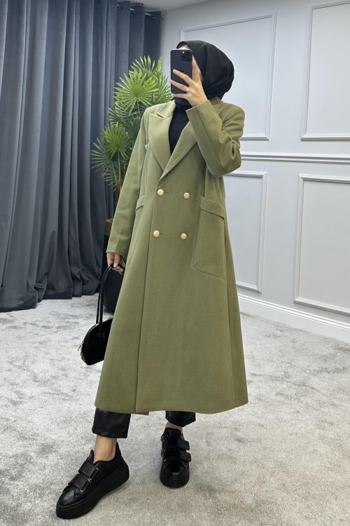 Uzun Düğmeli Kaban Haki