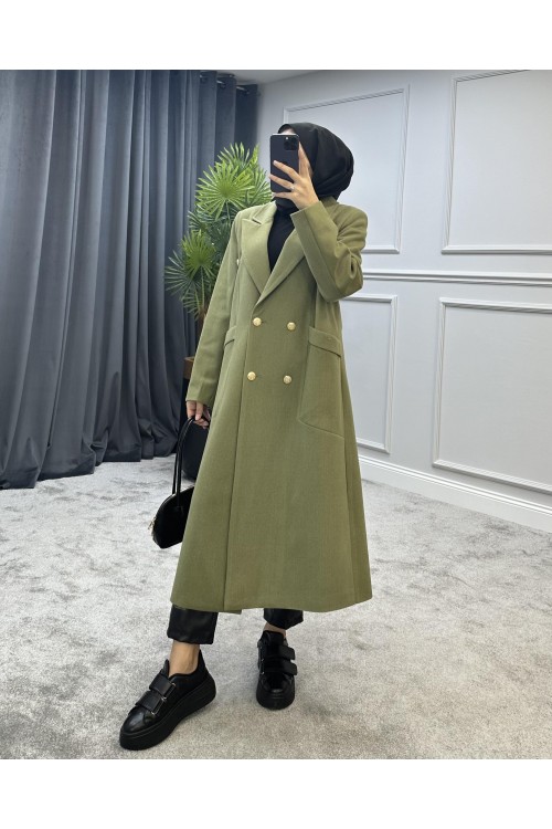 Uzun Düğmeli Kaban Haki