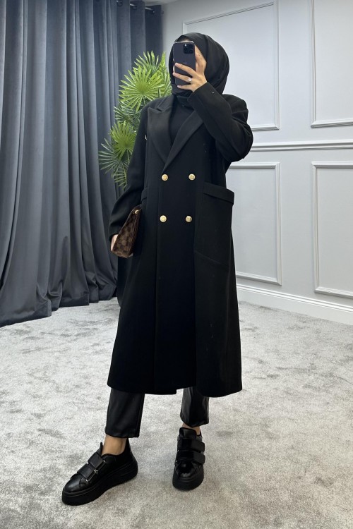 Uzun Düğmeli Kaban Siyah