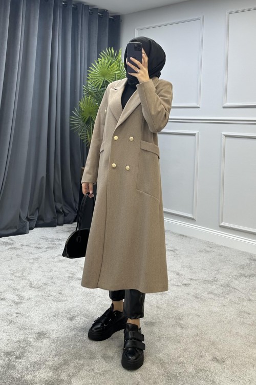 Uzun Düğmeli Kaban Vizon