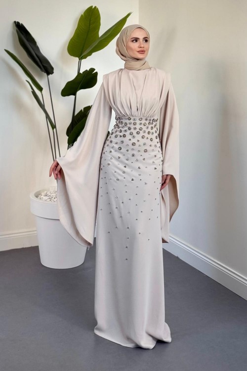 Valmera Taşlı Kolları Asimetrik Kesim Abiye Taş