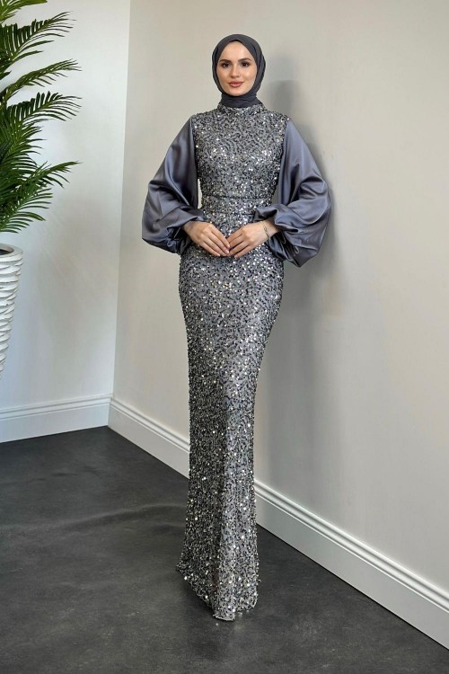 Venesa Kolları Saten Balık Abiye Füme