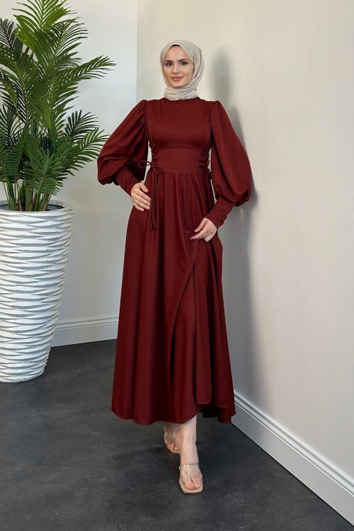 Vento Yanları Büzgülü Çan Elbise Kiremit