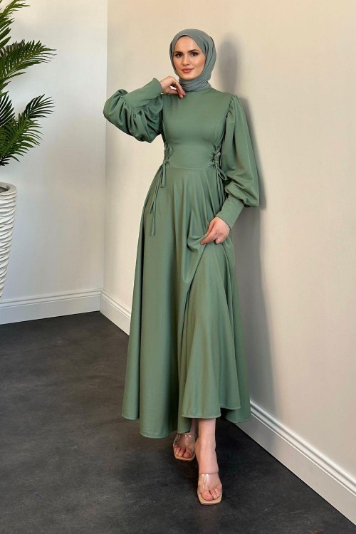 Vento Yanları Büzgülü Çan Elbise Mint