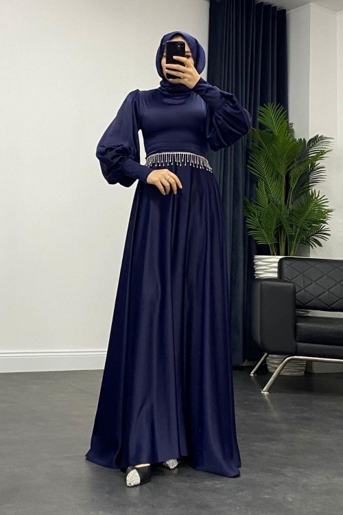 Venüs Beli Taşlı Abiye Lacivert