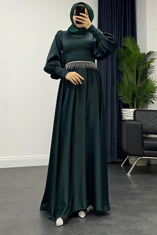 Venüs Beli Taşlı Abiye Zümrüt