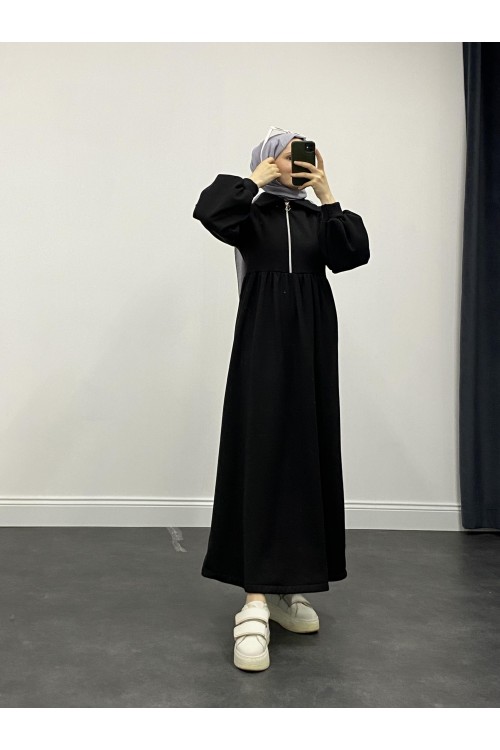 Vereniko Fermuarlı Sweat Elbise Siyah