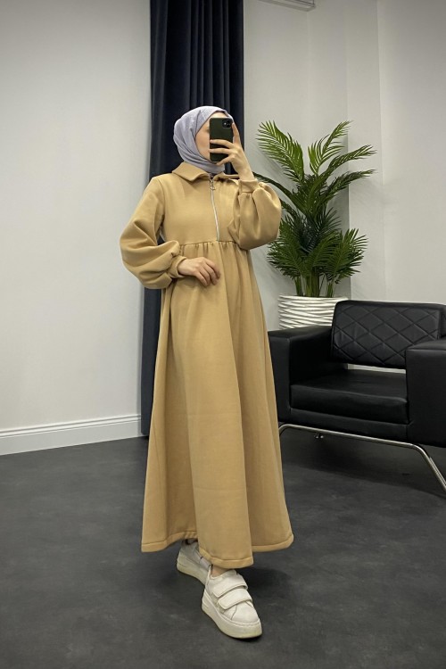 Vereniko Fermuarlı Sweat Elbise SütlüKahve