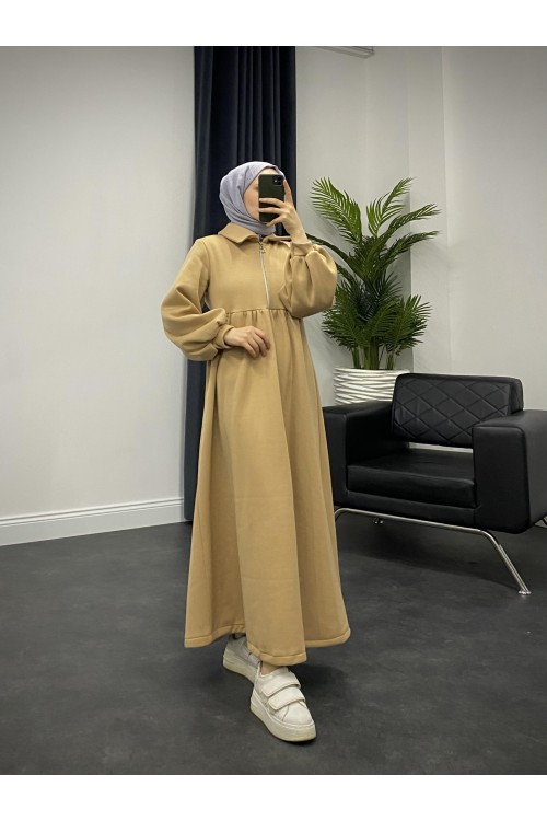 Vereniko Fermuarlı Sweat Elbise SütlüKahve