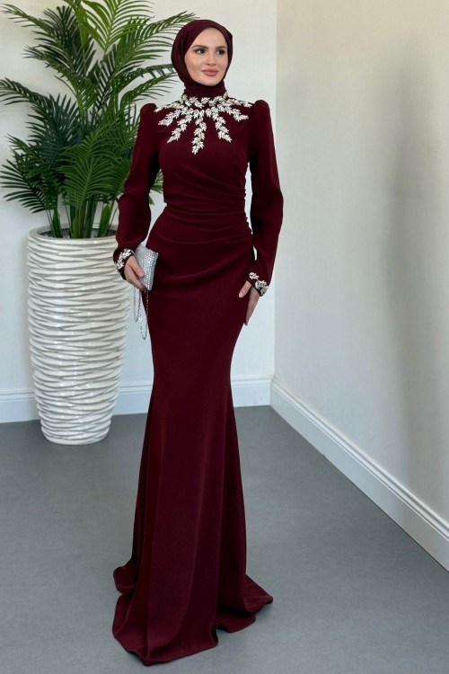 Viyola Kolu Ve Boynu Taşlı Abiye Vişne Çürüğü