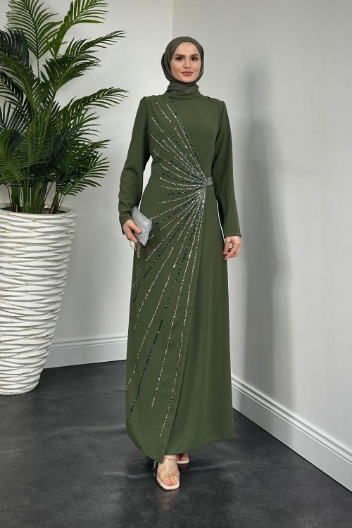 Waylon Önü Taşlı Abiye Haki