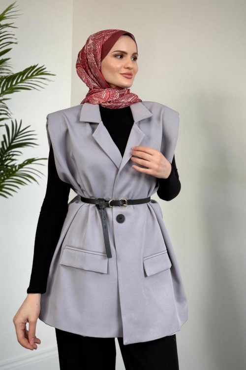 Willa Kemerli Vatkalı Yelek Gri