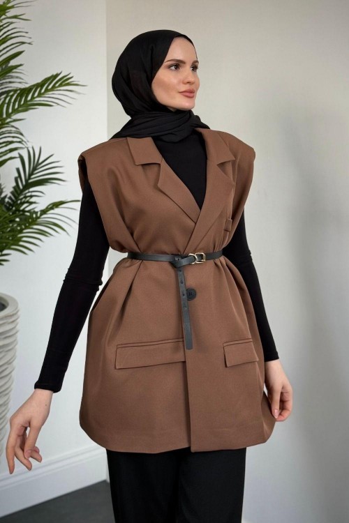 Willa Kemerli Vatkalı Yelek Kahverengi