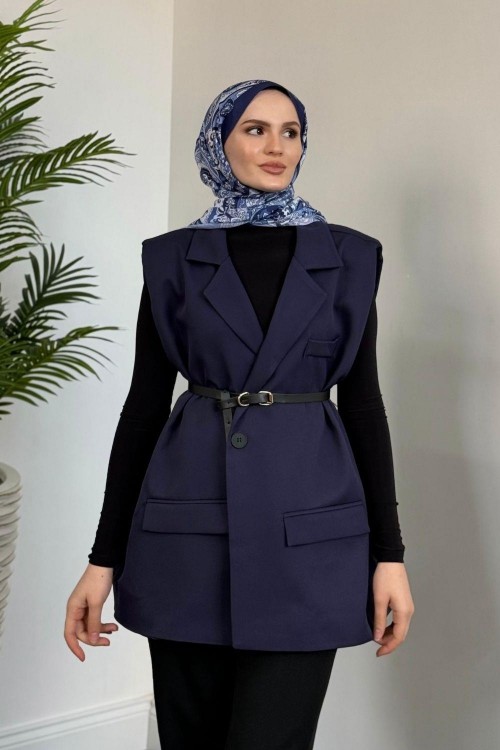 Willa Kemerli Vatkalı Yelek Lacivert