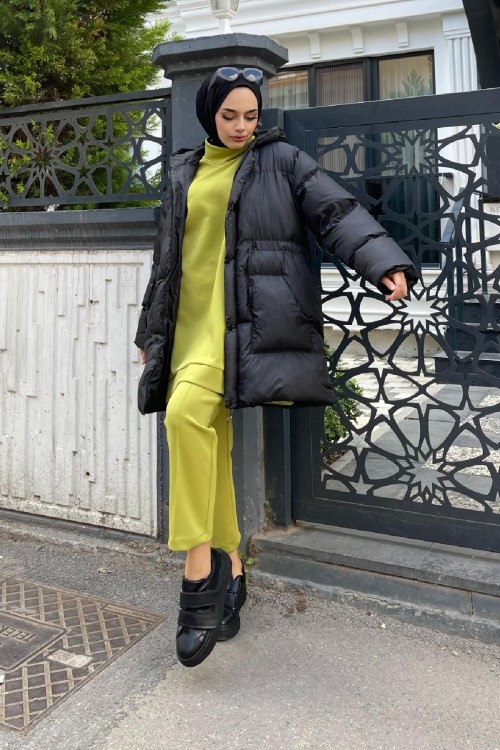 Yandan Cepli Şişme Mont Siyah