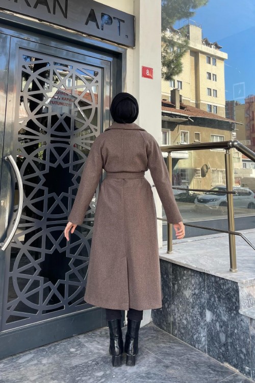 Yandan Düğmeli Kaşe Kaban Kahverengi