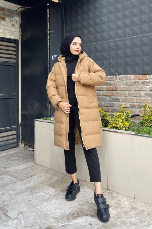 Yanı Çıtçıtlı Mont SütlüKahve