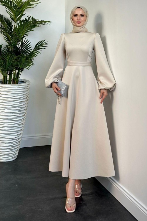 Yanni Scuba Elbise Bej