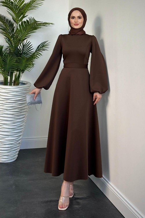 Yanni Scuba Elbise Kahverengi