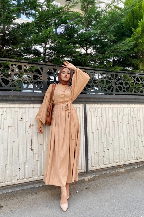 Yarım Pat Robadan Elbise Sütlükahve